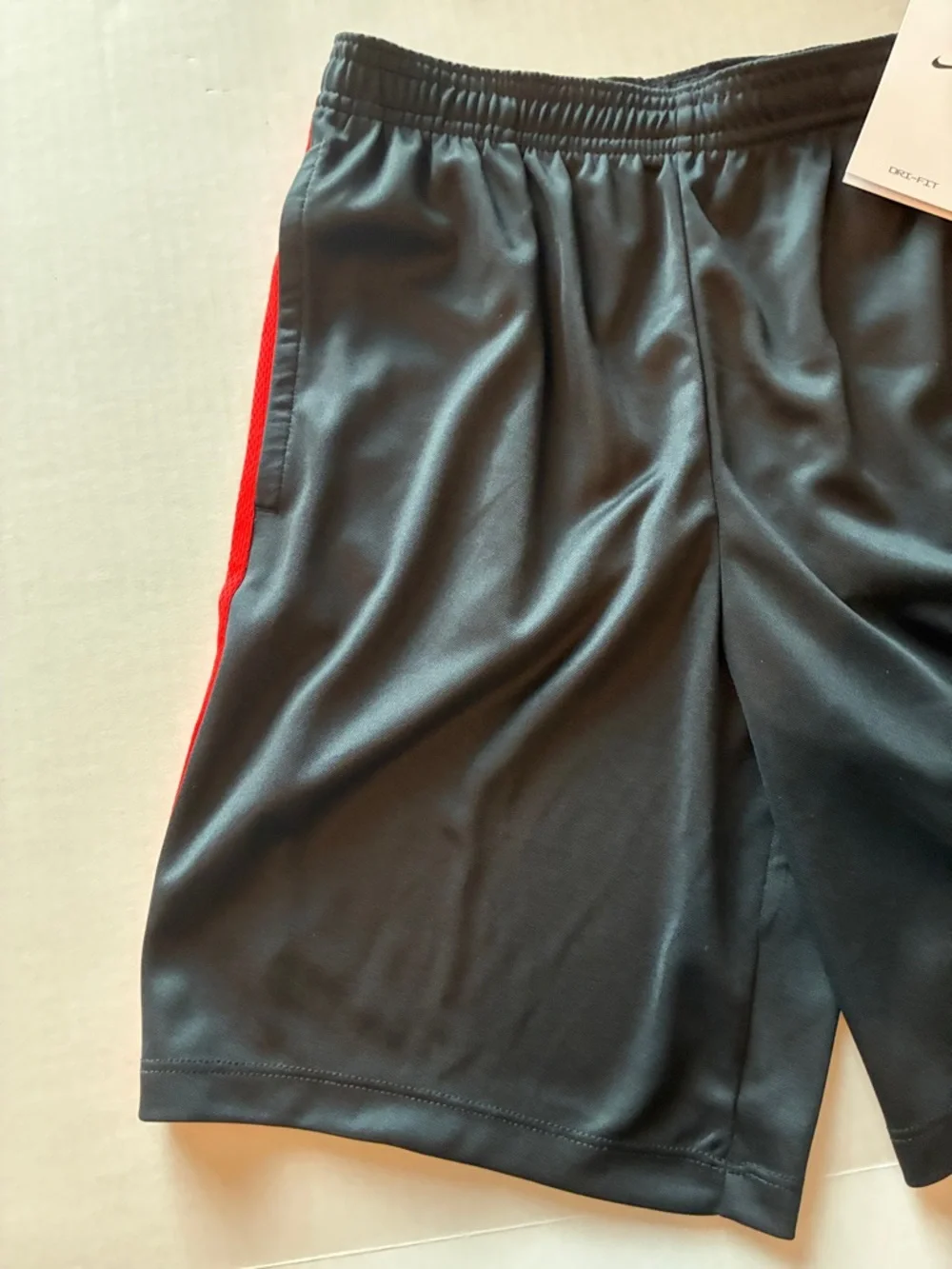 Boys Nike Black Shorts with Red Side Panels and White Swoosh - Picture 4 of 7